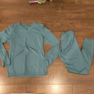 Rei base layer women's blue top and bottom set